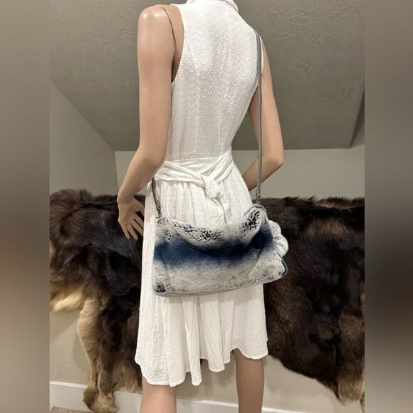 Gray Gradient Real Rex Rabbit Fur Soft Slouchy Bag/Crossbody & Fur Balls Charm - Picture 13 of 17